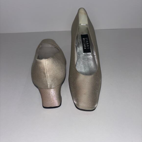 Stuart Weitzman Metallic Square Toe Low Heel Pumps - Size 8 - Picture 4 of 13